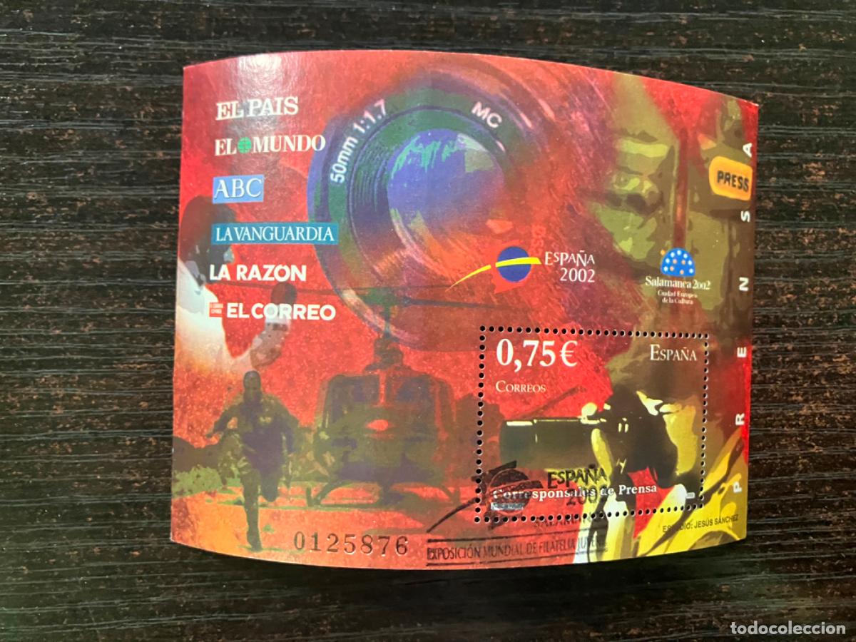 Sellos: Espa&ntilde;a 2002 Prensa - HB Hojita bloque 2002 - Usada matasellos primer d&iacute;a - Edifil 3946