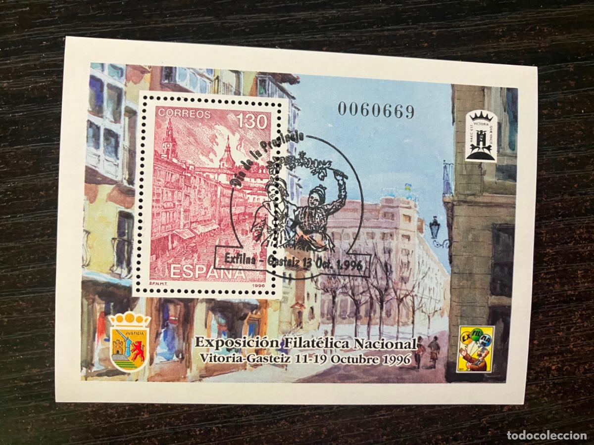 Sellos: Exfilna 1996 Vitoria - HB Hojita bloque 1996- Usada matasellos primer d&iacute;a - Edifil 3451