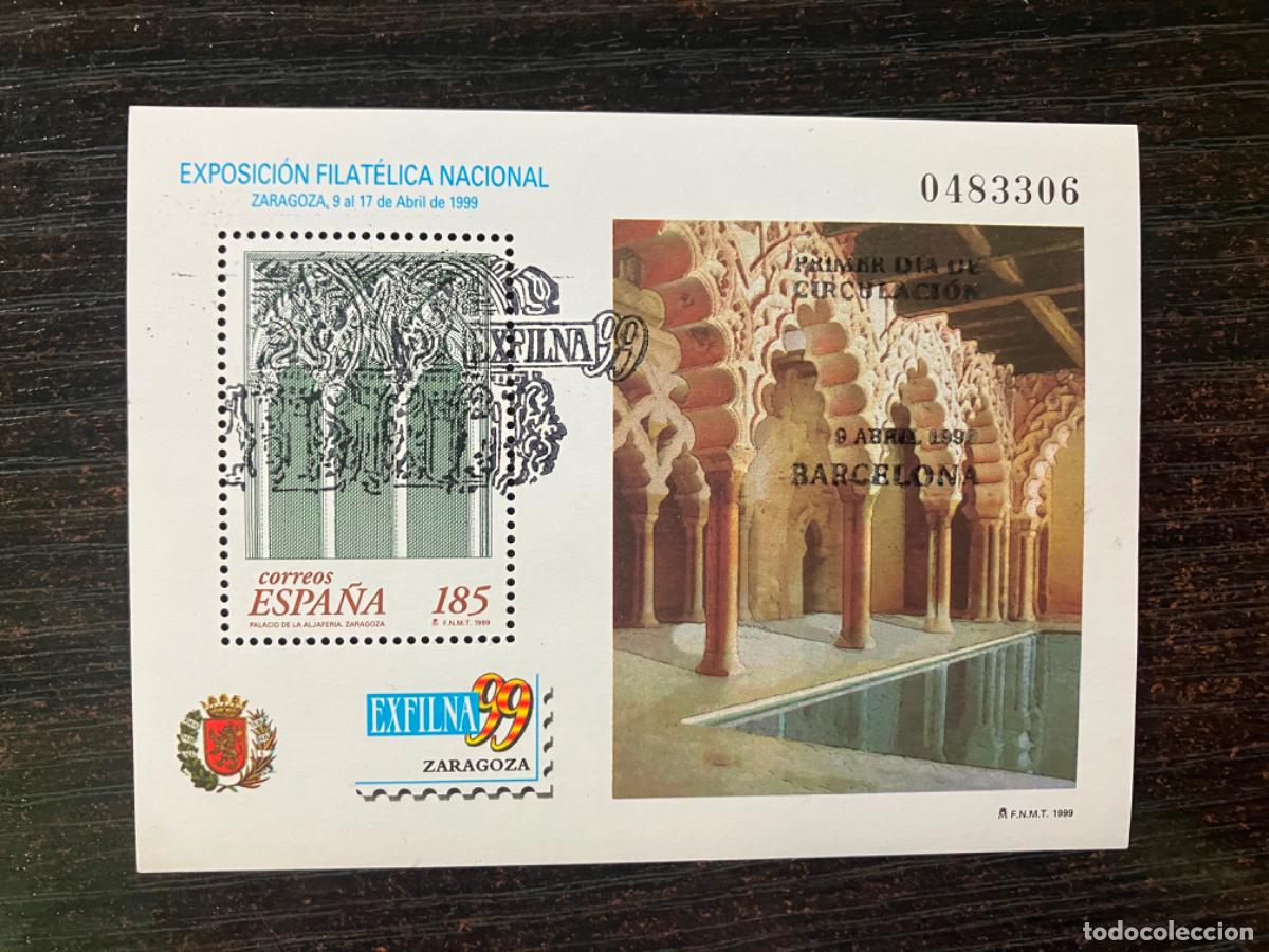 Sellos: Exfilna 99 Zaragoza - HB Hojita bloque 1999 - Usada matasellos primer d&iacute;a - Edifil 3625