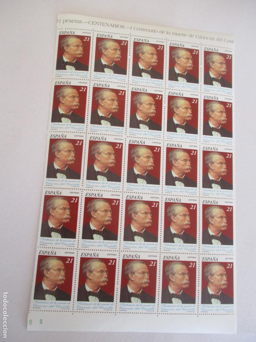 Sellos: 25 SELLOS NUEVOS DE 21 - I CENTENARIO DE LA MUERTE DE C&Aacute;NOVAS DEL CASTILLO-1997