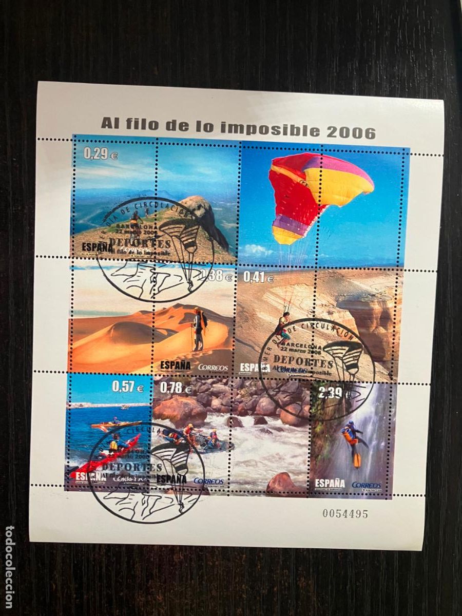 Sellos: Deportes al filo de lo imposible - HB Hojita bloque 2006 - Usada matasellos primer d&iacute;a - Edifil 4224