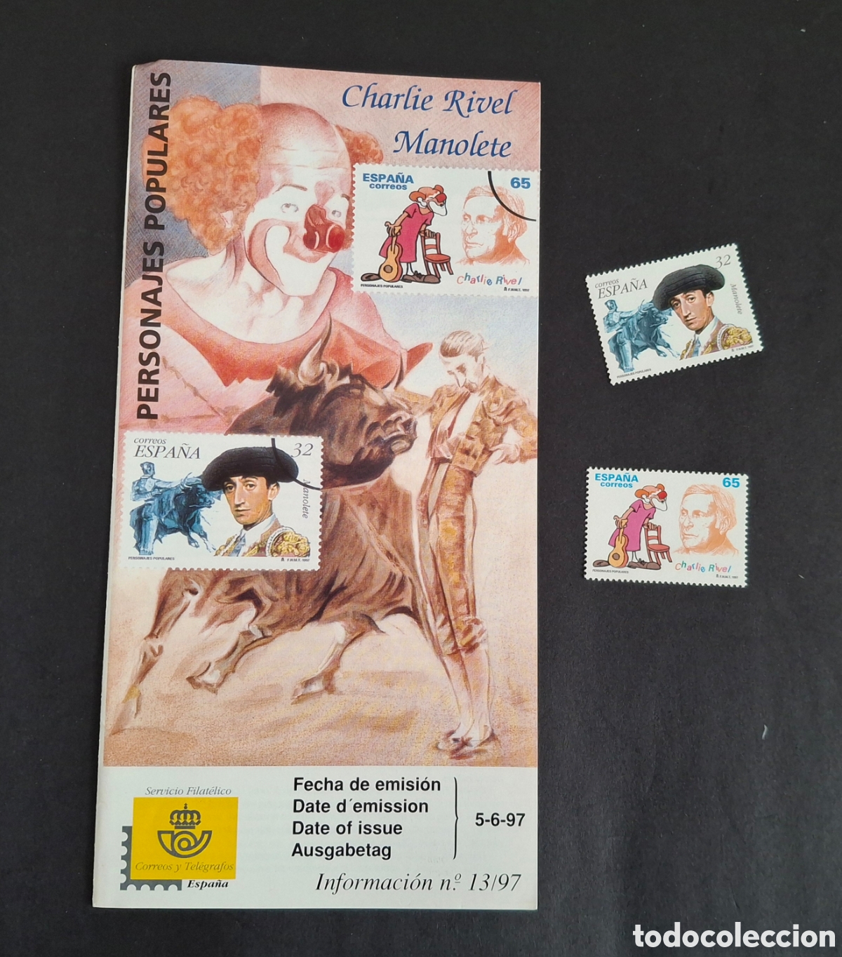 Sellos: SELLOS NUEVOS CHARLIE RAVEL Y MANOLETE, M&Aacute;S FOLLETO