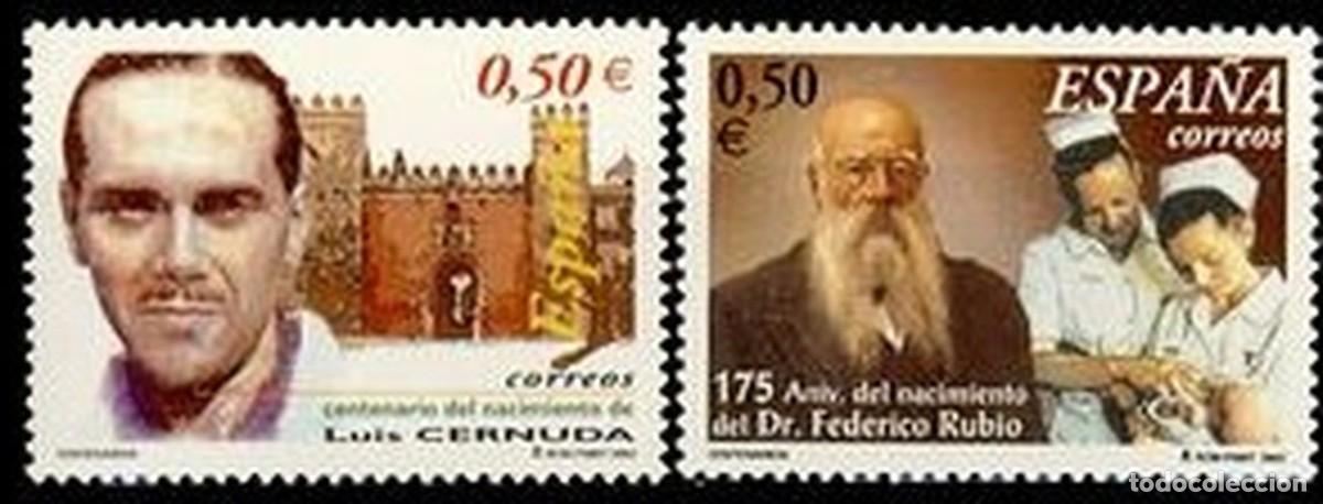 Sellos: Espa&ntilde;a 2002 edifil 3894/5 Sellos ** Personajes Famosos Centenarios Luis Cernuda Poeta y Federico Rub
