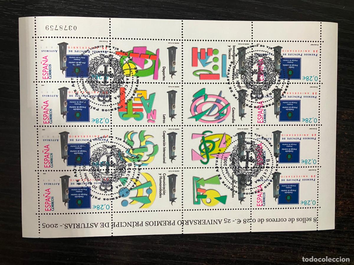Sellos: 25 Aniv Premios Pr&iacute;ncipe Asturias - MP 86 Mini pliego 2005 Usada matasellos primer d&iacute;a - Edifil 4154