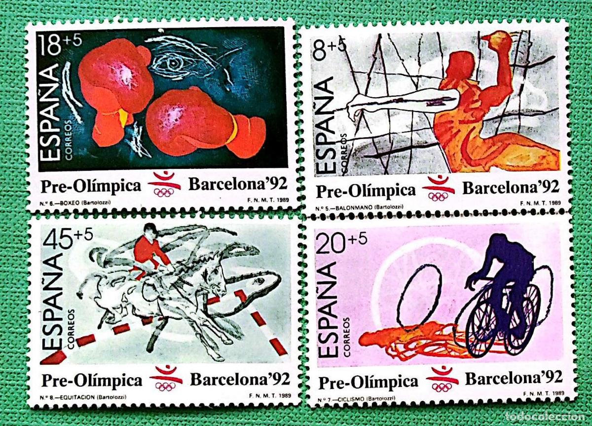 Sellos: Espa&ntilde;a. 2994/97 Serie Pre-Ol&iacute;mpica: Balonmano,Boxeo, ciclismo,equitaci&oacute;n. 1989. Sellos nuevos y nume