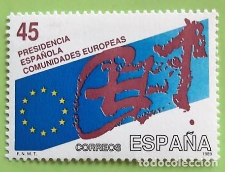 Sellos: Espa&ntilde;a. 3010 Presidencia Espa&ntilde;ola C.E. Emblema, dise&ntilde;o de Tapies. 1989. Sellos nuevos y numeraci&oacute;n E