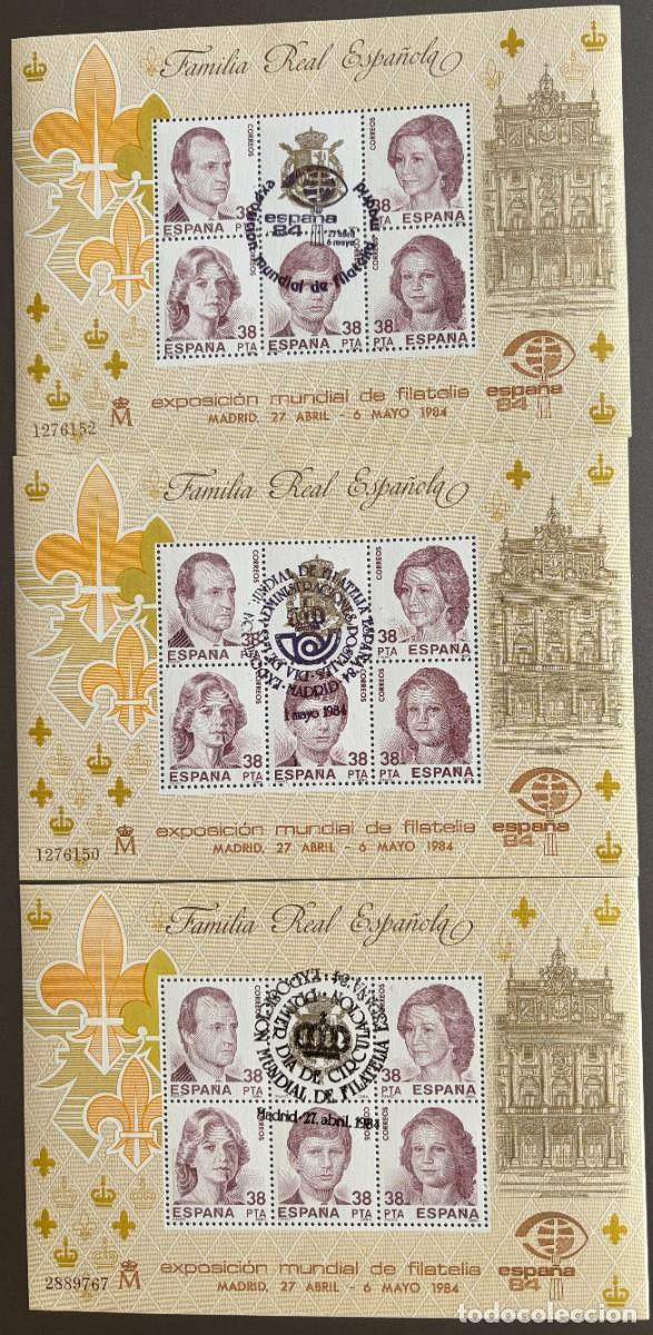 Sellos: ESP237, ESPA&Ntilde;A, SPAIN, A&Ntilde;O 1984, 2754, FAMILIA REAL, TRES HOJAS-BLOQUE, MATASELLOS ESPECIAL