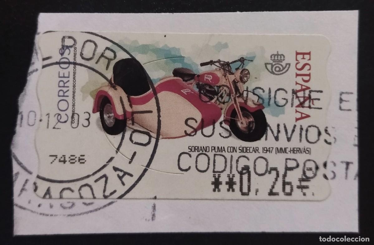Sellos: ESPA&Ntilde;A 2003 ATM - SVV SORIANO PUMA CON SIDECAR. 5 DD/AA. FECHADOR ZARAGOZA. USADO.