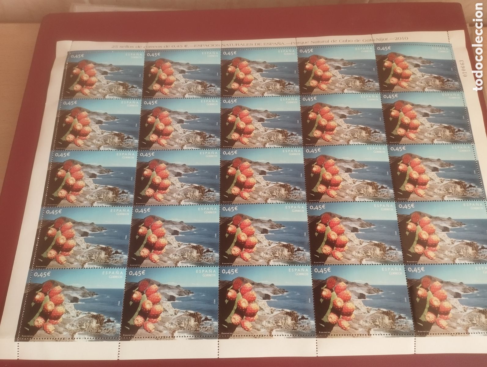 Sellos: SELLOS CORREOS PARQUE NATURAL CABO DE GATA NIJAR ALMER&Iacute;A HOJA COMPLETA 25 SELLOS