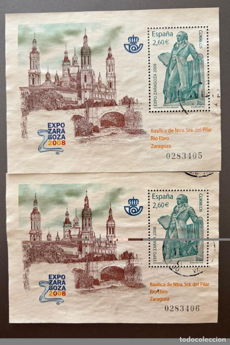 Sellos: ESPA&Ntilde;A, SPAIN, 2 HOJA-BLOQUE USADA CORRELATIVAS, CIRCULADA, 4422, EXPO ZARAGOZA 2008, L52