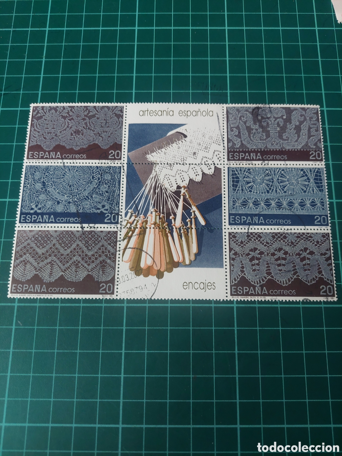 Sellos: 1989 USADOS LUJO ENCAJES ARTESANIA ESPA&Ntilde;OLA CAMARI&Ntilde;AS, aguja soles Canarias