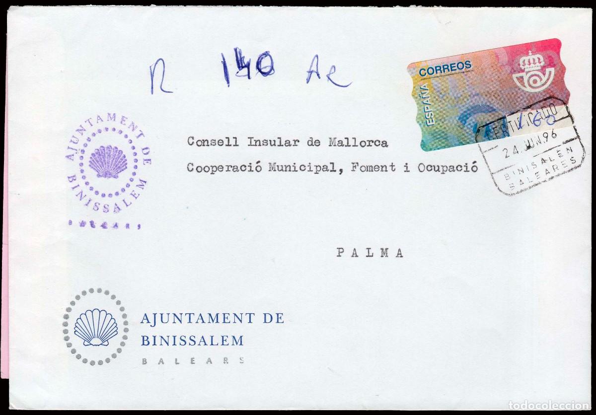 Sellos: Baleares - Sobre con Etiqueta + Mat &rdquo;Certificado Binisalem 24/Jun./96&rdquo;