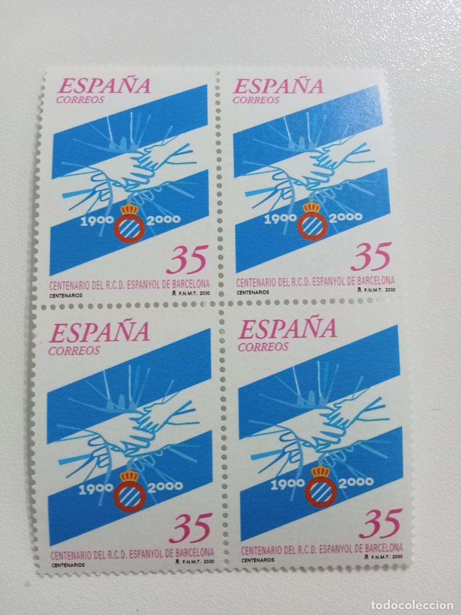 Sellos: ESPA&Ntilde;A A&Ntilde;O 2000, EDIFIL 3705**MNH BLOQUE DE CUATRO. CENTENARIO DEL R.CD. ESPA&Ntilde;OL DE BARCELONA