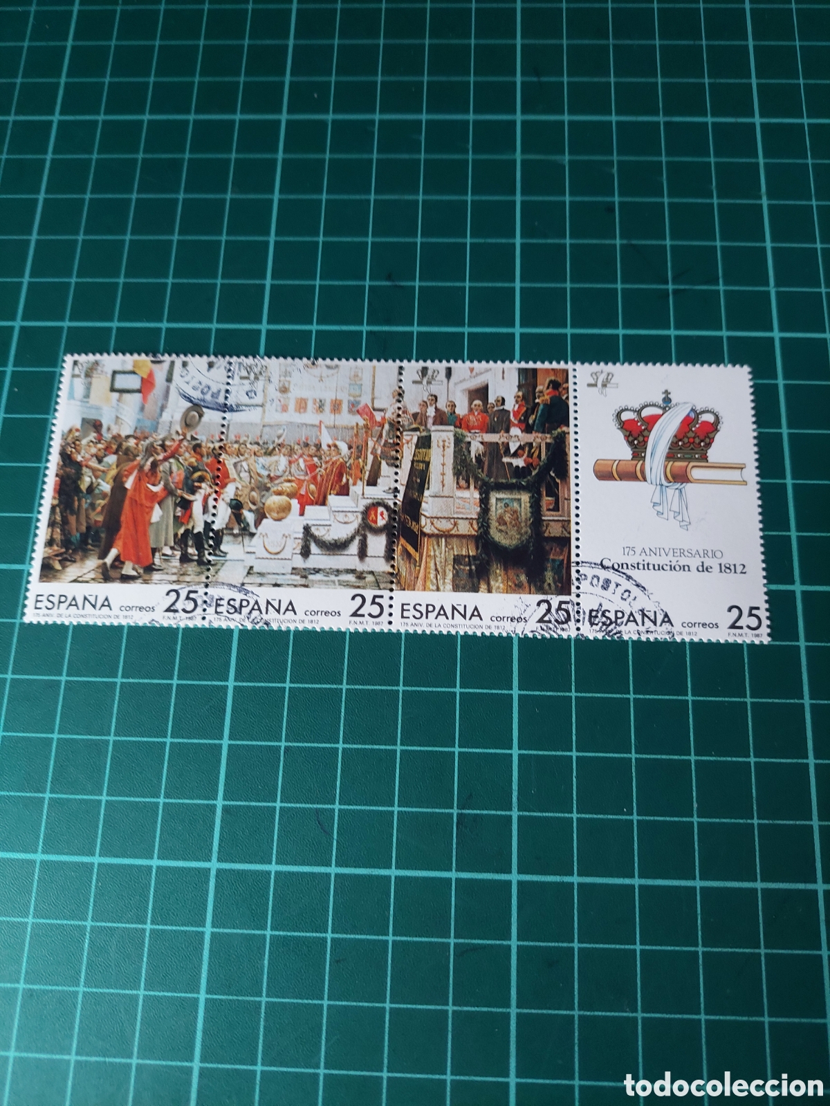 Sellos: 1987 USADOS LUJO EDIFIL 2887/90 175 A&Ntilde;OS 1882 CONSTITUCI&Oacute;N C&Aacute;DIZ CORONA PERSONAJES