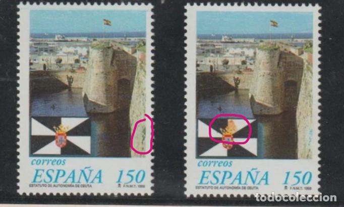 Sellos: EDIFIL 3534** VARIEDAD MANCHA EN LA BANDERA Y COLOR DEL MUSGO DE LA PIEDRA