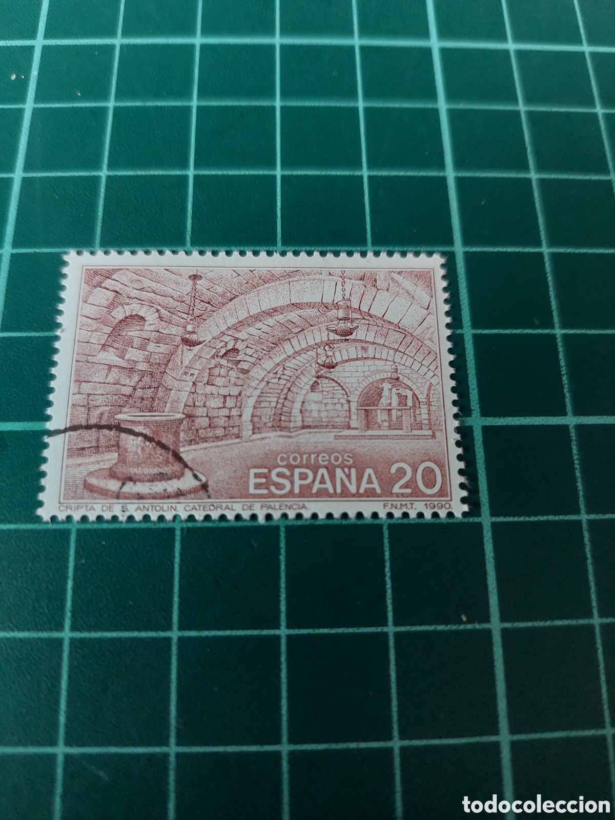 Sellos: 1990 edifil 3074 usado lujo Espa&ntilde;a exposici&oacute;n filatelia tem&aacute;tica Palencia cripta antonino catedral