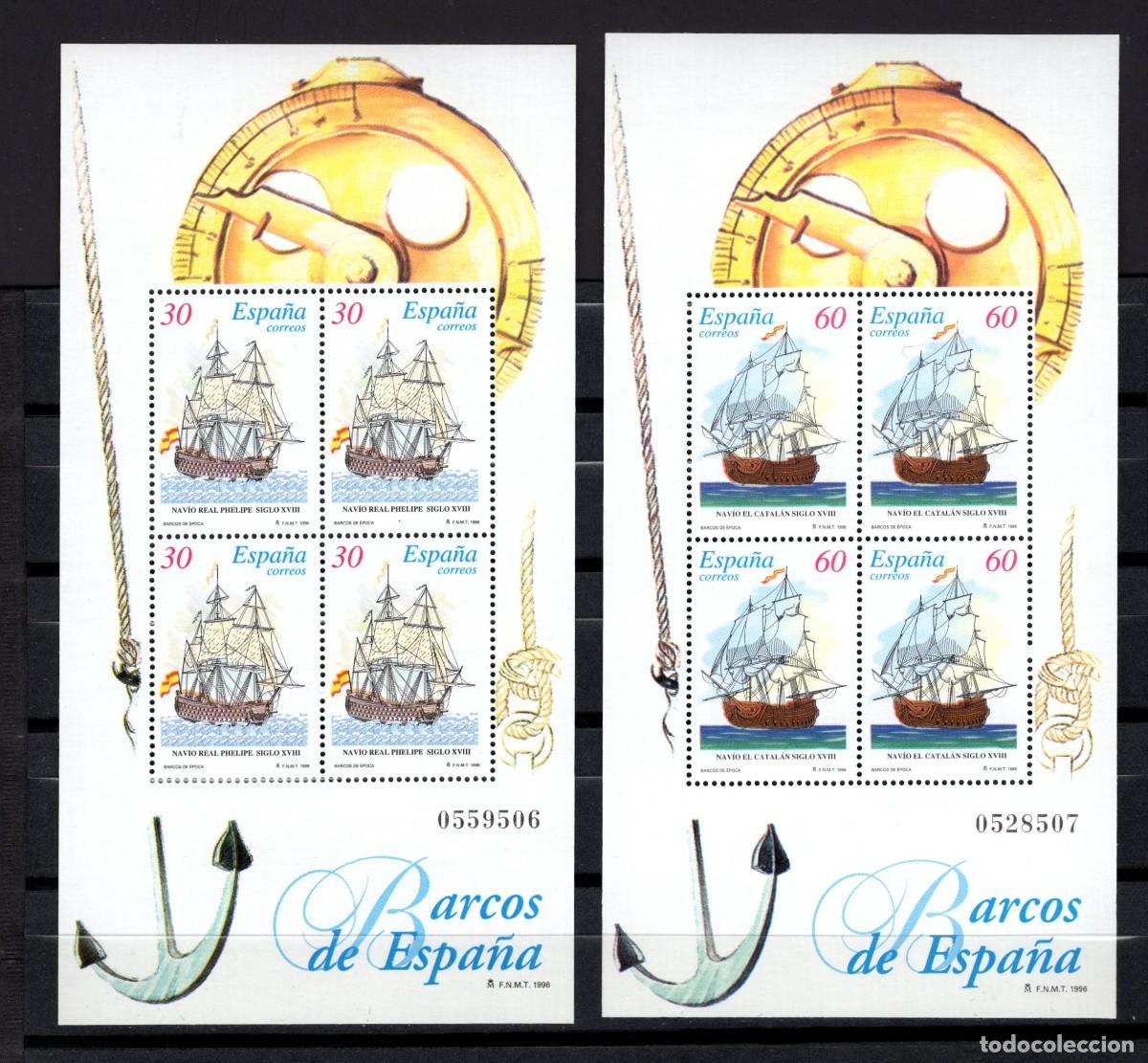Sellos: Sellos nuevos. Barcos de &Eacute;poca. Serie completa. 19 de Abril 1995. Edifil SH3415/16.