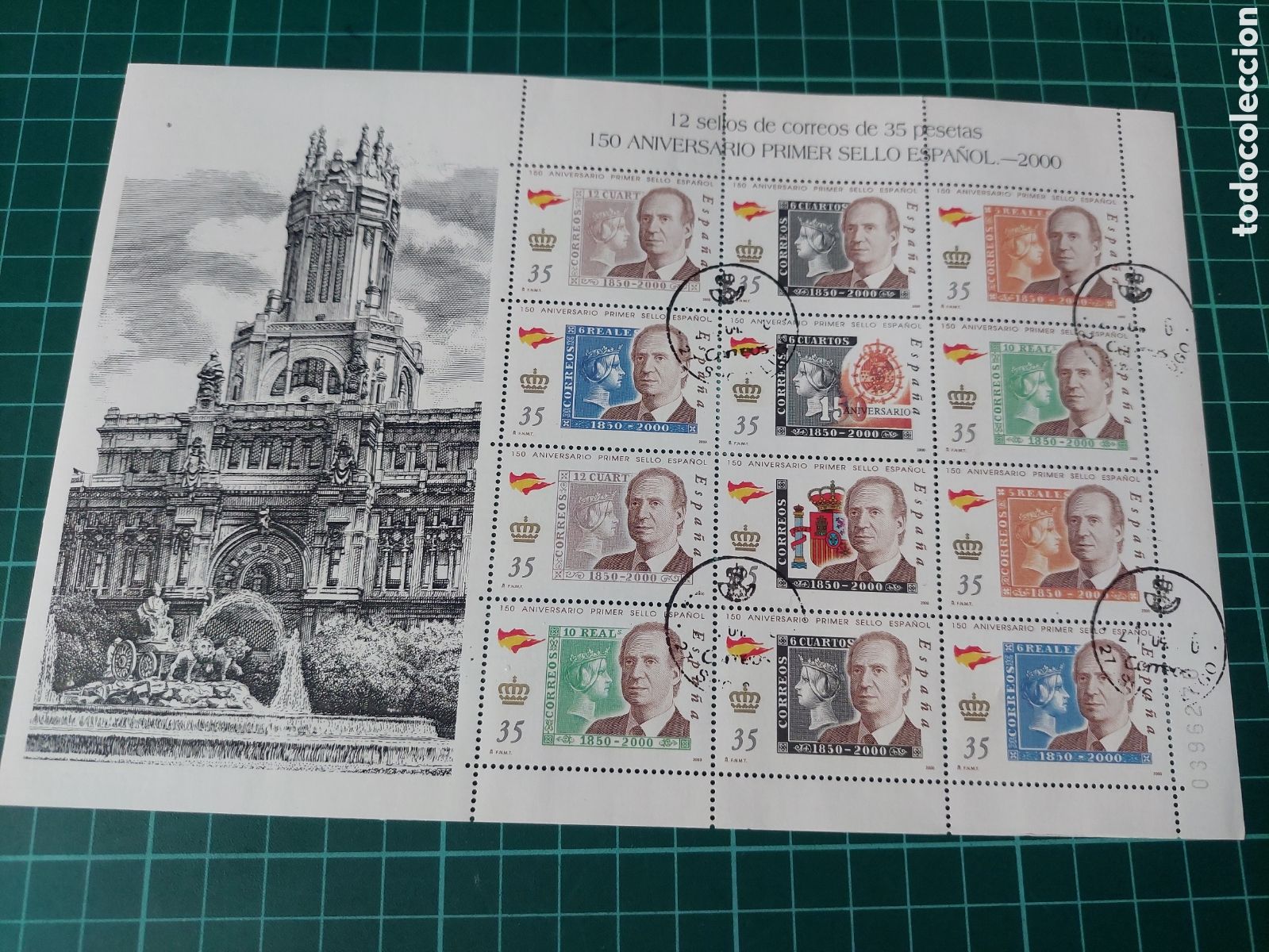 Sellos: 2000 EDIFIL 3687/93 USADA LUJO 150 ANIVERSARIO PRIMER SELLO ESPA&Ntilde;OL JUAN CARLOS I CORREOS EDIFICIO