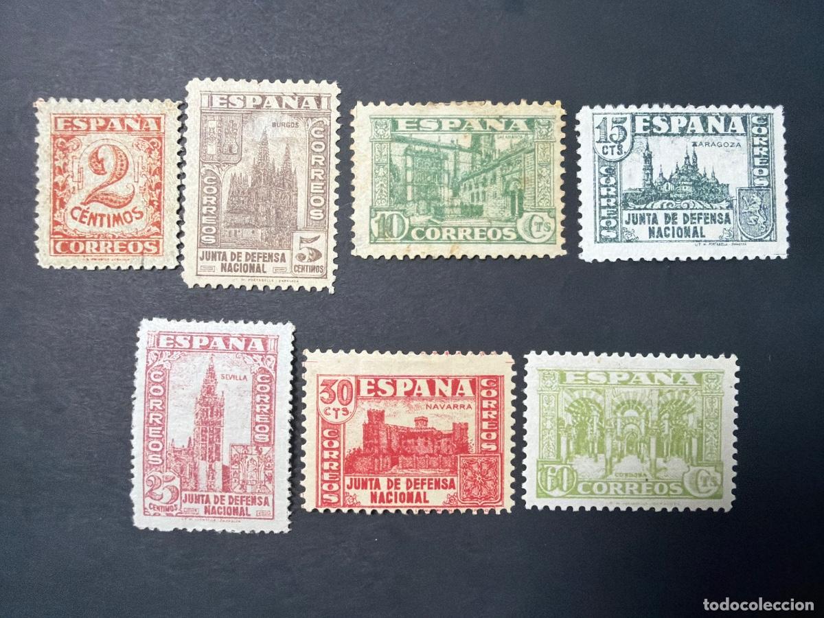 Sellos: ESPA&Ntilde;A, 1936-37. EDIFIL 803/808 y 810. JUNTA DE DEFENSA NACIONAL. NUEVOS. CON FIJASELLOS