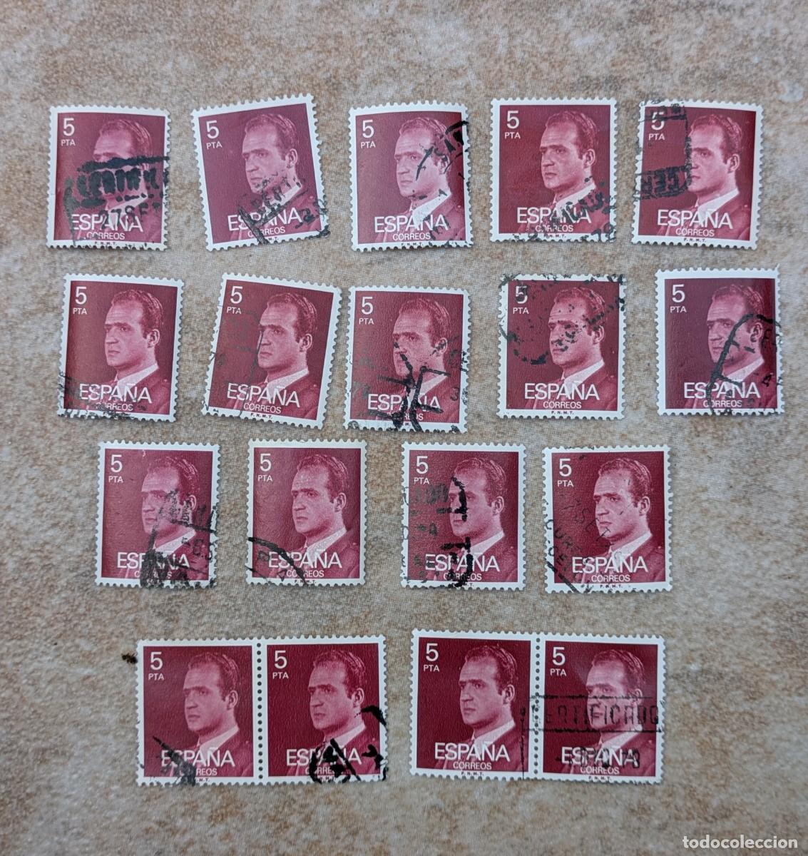 Sellos: Lote 18 sellos circulados de 5 pta Juan Carlos