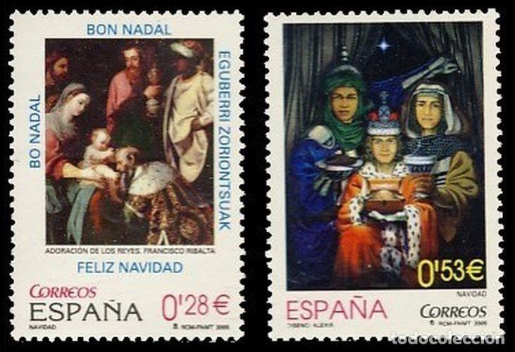 Sellos: Espa&ntilde;a 2005 edifil 4194/5 Sellos ** Navidad Pintura Adoracion de los Reyes Magos Francisco Ribalta
