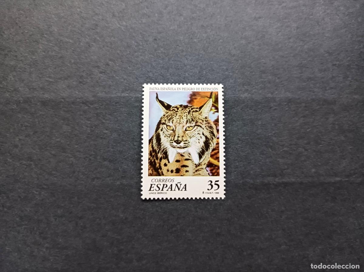 Sellos: Sello nuevo. Fauna Espa&ntilde;ola en Extinci&oacute;n. El Lince Ib&eacute;rico. 5 de Febrero de 1998. Edifil 3529.