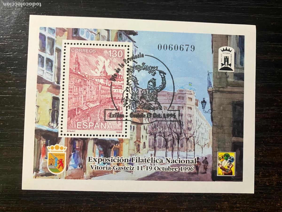 Sellos: Exfilna 1996 Vitoria - HB Hojita bloque 1996- Usada matasellos primer d&iacute;a - Edifil 3451