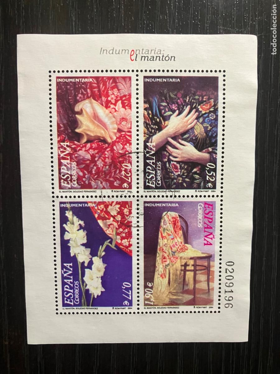 Sellos: Indumentaria El Mant&oacute;n - HB Hojita bloque 2004 - Usada - Edifil 4076