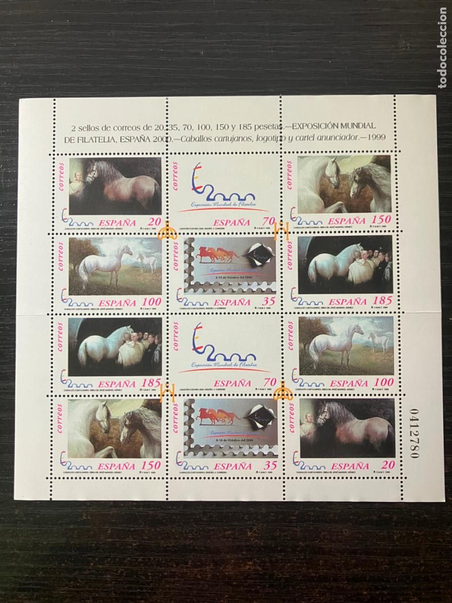 Sellos: Espa&ntilde;a 2000 Caballos - HB Hojita bloque 1999 - Nueva - Edifil 3679 3684 MP 67