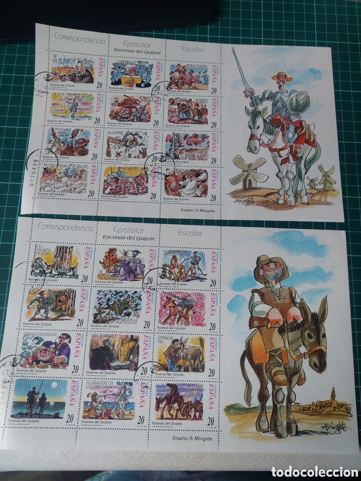 Sellos: QUIJOTE MANCHA LITERATURA HUSTORIA USADA LUJO EDIFIL 3560/83 1988 CORRESPONDENCIA EPISTOLAR ESCOLAR