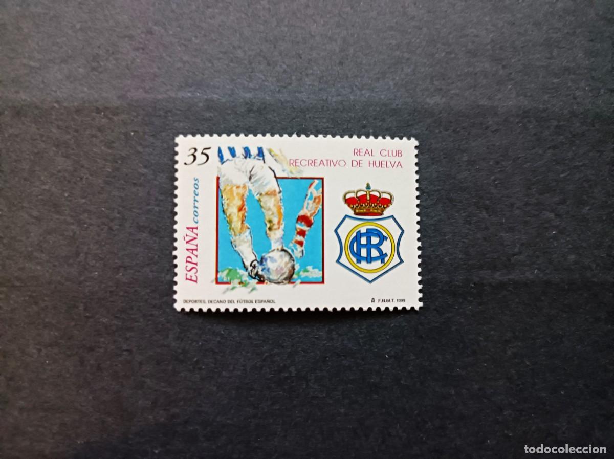 Stamps: S. nuevo. Deportes. Real Club Deportivo Huelva. Jugadores y Escudo. 7 Junio 1999. Edifil 3644.