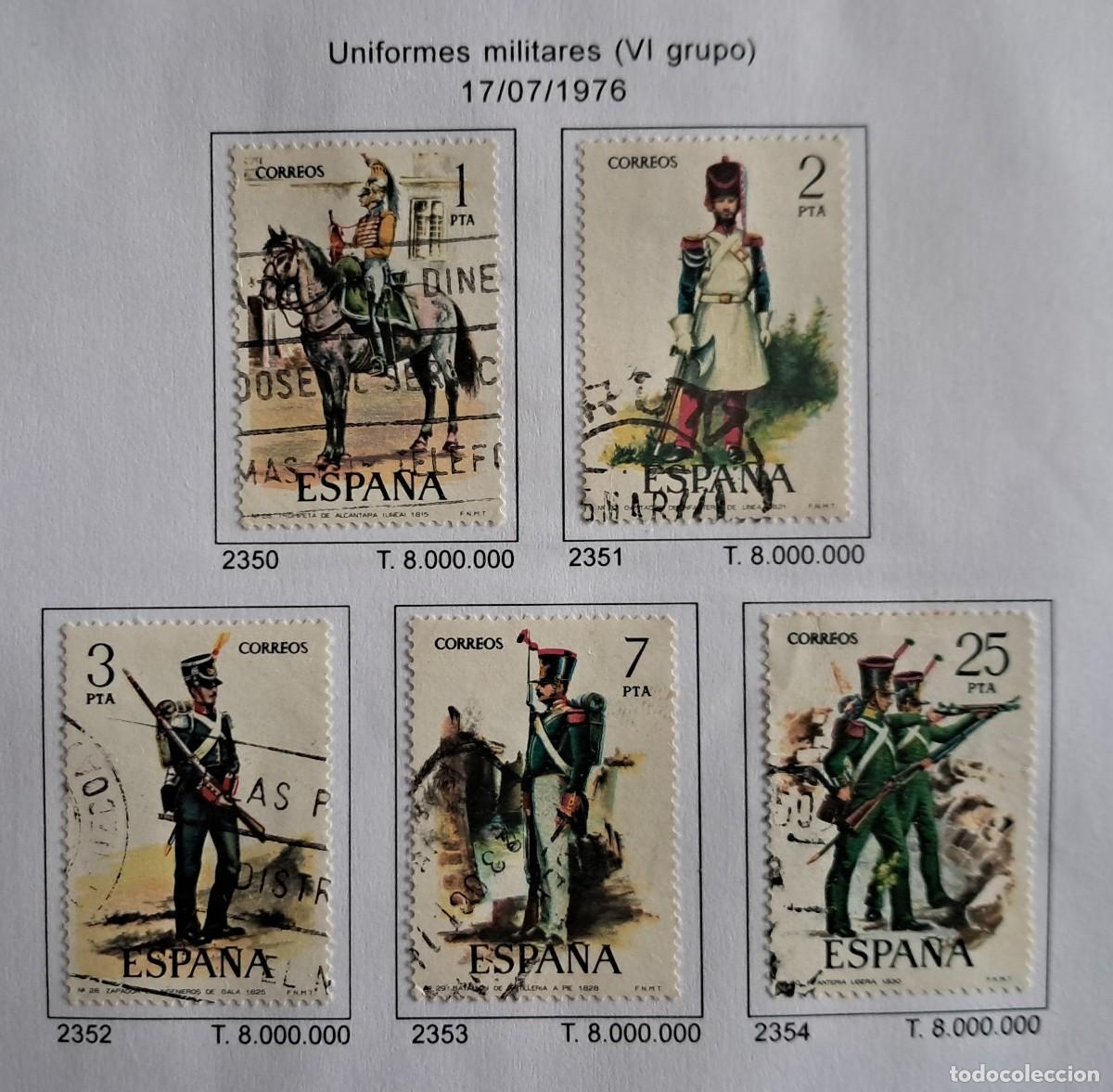 Sellos: serie completa sellos usados de Espa&ntilde;a.1976.Uniformes Militares.Edifil 2350-2354