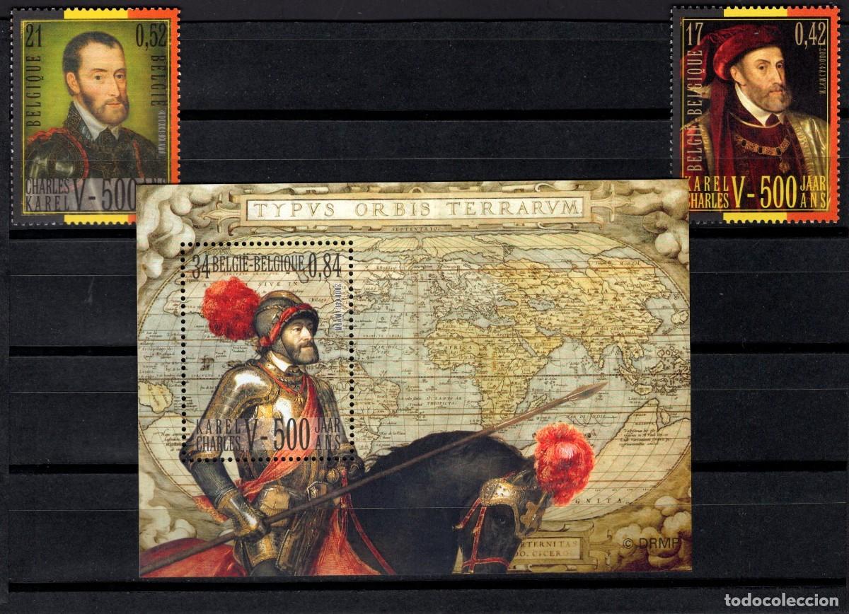Sellos: Sellos nuevos. 5&ordm; Centenario Nacimiento Carlos V. Serie completa sellos Belgas. Yvert 2886/87 y BF83