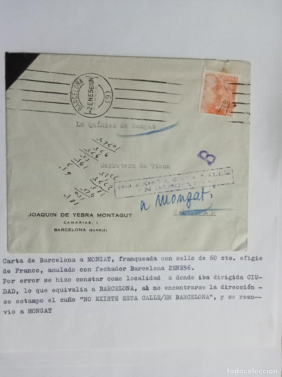 Sellos: ESPA&Ntilde;A A&Ntilde;O 1956. CARTA CIRCULADA DE BARCELONA A MONGAT, SEG&Uacute;N TEXTO