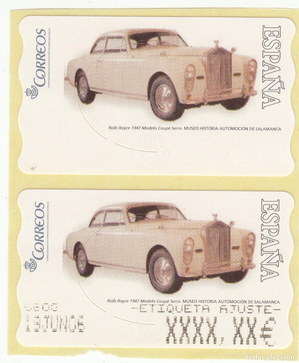 Sellos: ATM ETIQUETA DE AJUSTE Y ETIQUETA SIN VALOR. ROLLS ROYCE 1947 MODELO COUPE SERRA MUSEO SALAMANCA