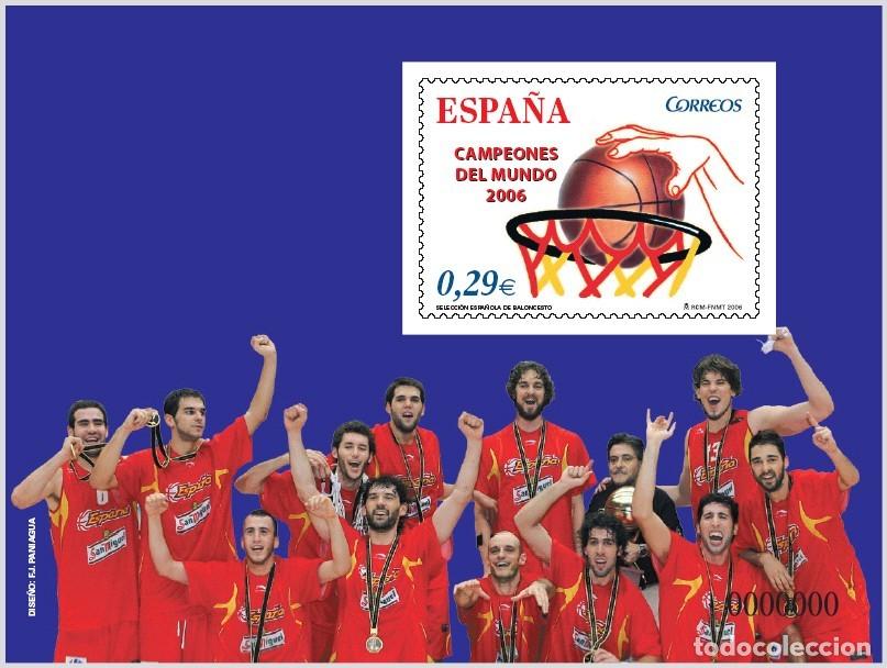 Sellos: Espa&ntilde;a 2006 Edifil 4267 Sello ** HB Deportes Sport Campeones Mundo de Baloncesto Seleccion con Pepu
