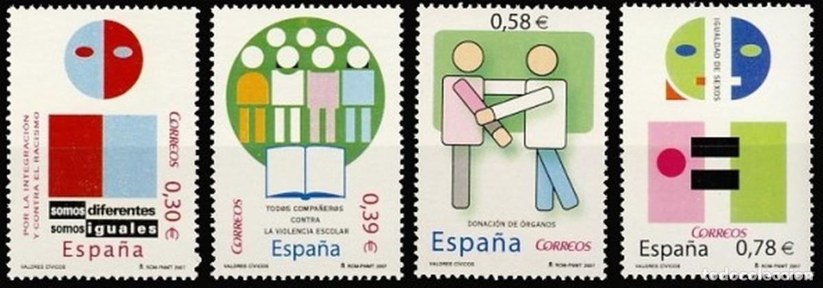 Sellos: Espa&ntilde;a 2007 edifil 4333/6 Sellos ** Valores Civicos Por la Integracion y contra racismo, violencia
