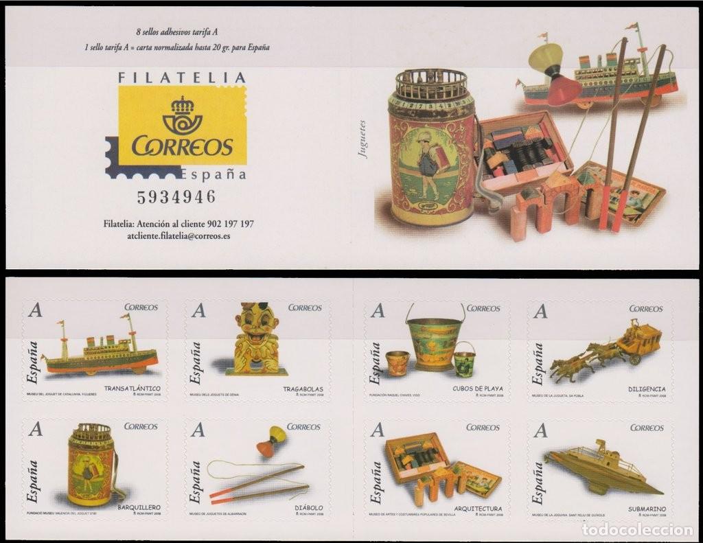 Sellos: Espa&ntilde;a 2008 edifil 4368C Sellos ** Carnet Juguetes Transatlantico, Tragabolas, Barquillero, Di&aacute;bolo,