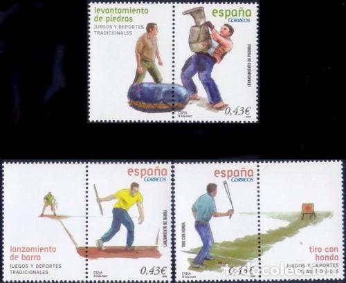 Sellos: Espa&ntilde;a 2008 edifil 4414/6 Sellos ** Juegos y Deportes Tradicionales Levantamiento de Piedras, Lanzam