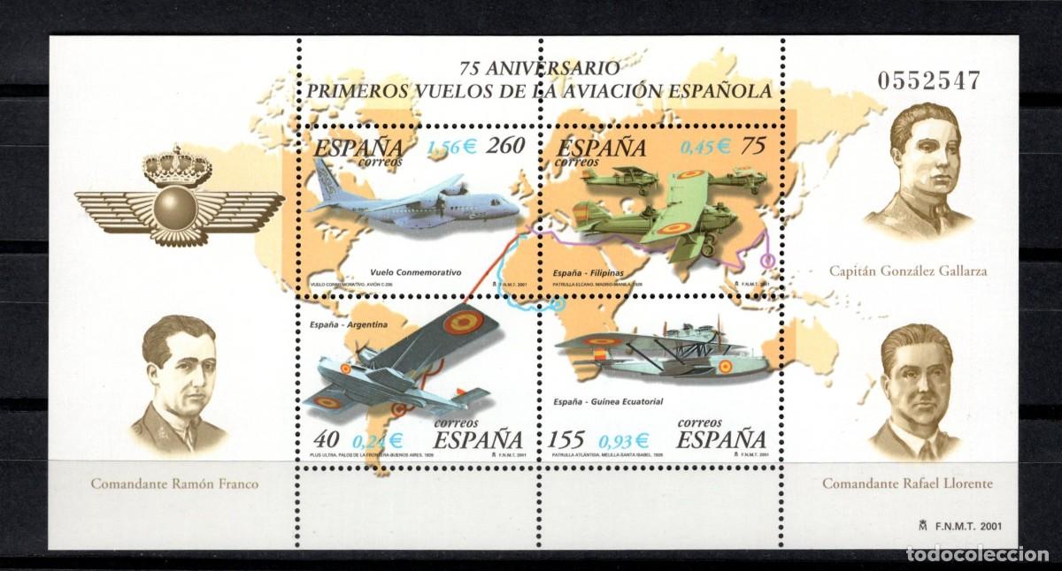 Sellos: Sello nuevo. 75 Aniv&ordm; Primeros Vuelos Aviaci&oacute;n Espa&ntilde;ola. 26 Abril 2001. Edifil SH3790.