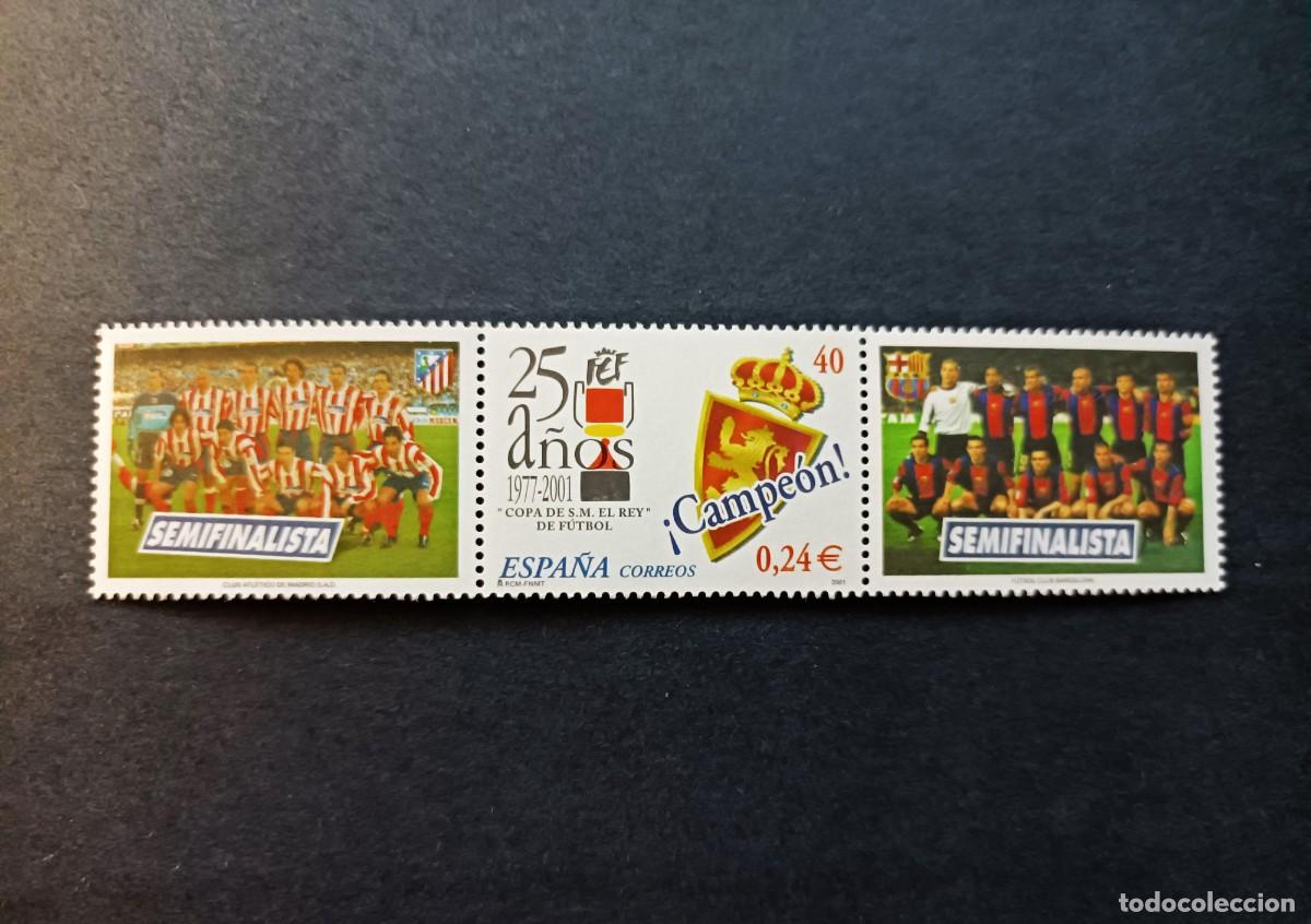 Sellos: Sello nuevo. 25 A&ntilde;os de la Copa de S. M. El Rey Futbol. 6 Julio 2001. Semifinalistas Edifil 3805.