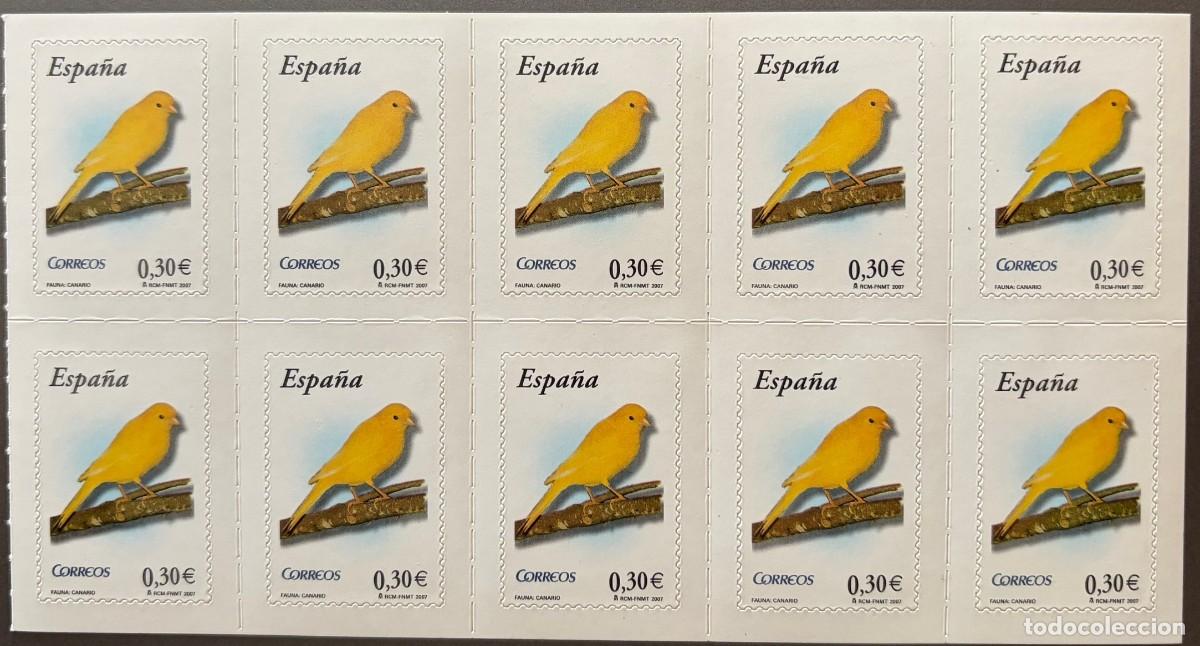 Sellos: ESPA&Ntilde;A, SPAIN, A&Ntilde;O 2007, EDIFIL 4301H, CANARIO, BLQ DE 10 SELLOS DE CARNET, CATALOGO 10,00 &euro;