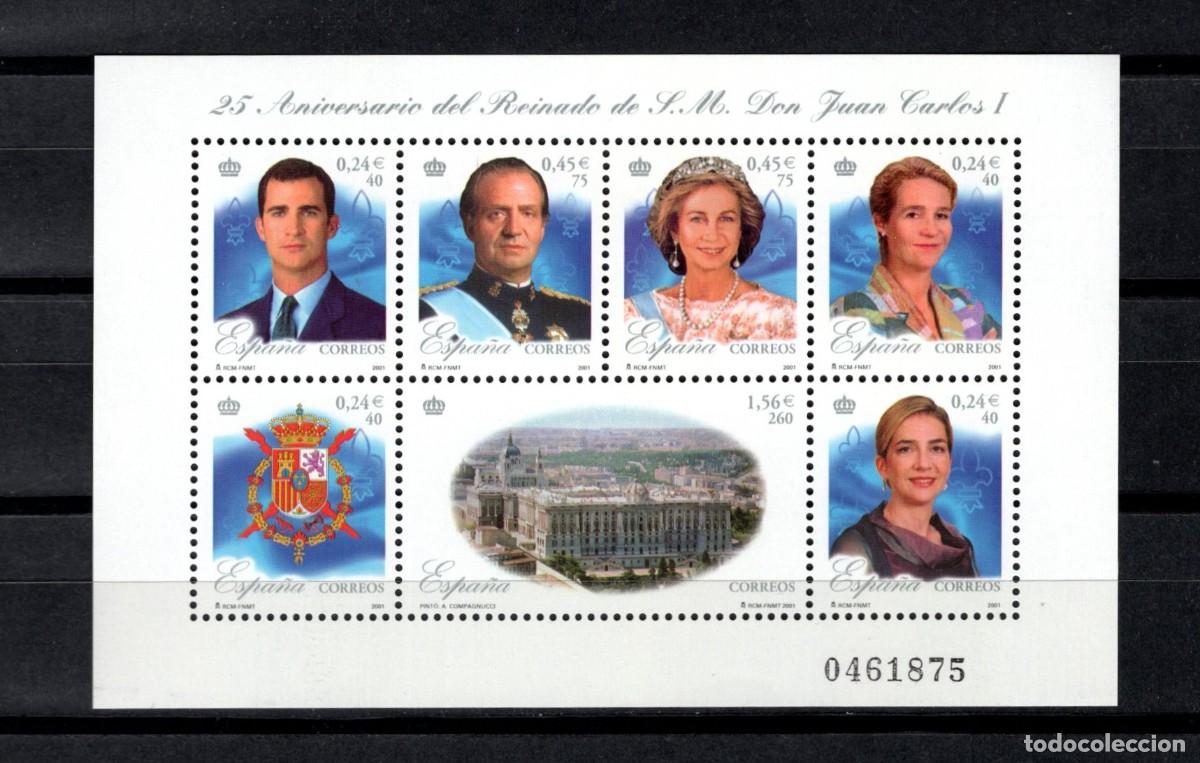 Sellos: Sello nuevo. 25 Aniversario Reinado Rey Juan Carlos. 14 de Diciembre de 2001. Edifil SH3856.