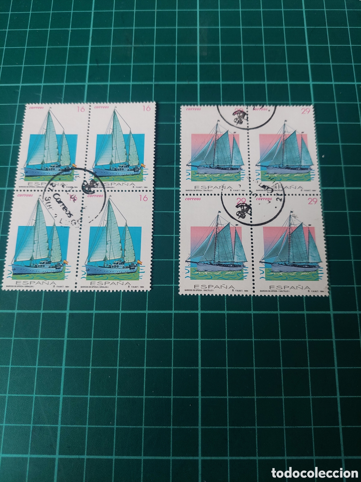 Sellos: 1994 EDIFIL 3314/15 bloque cuatro usados lujo barcos &eacute;poca trasportes saltillo,giralda ,