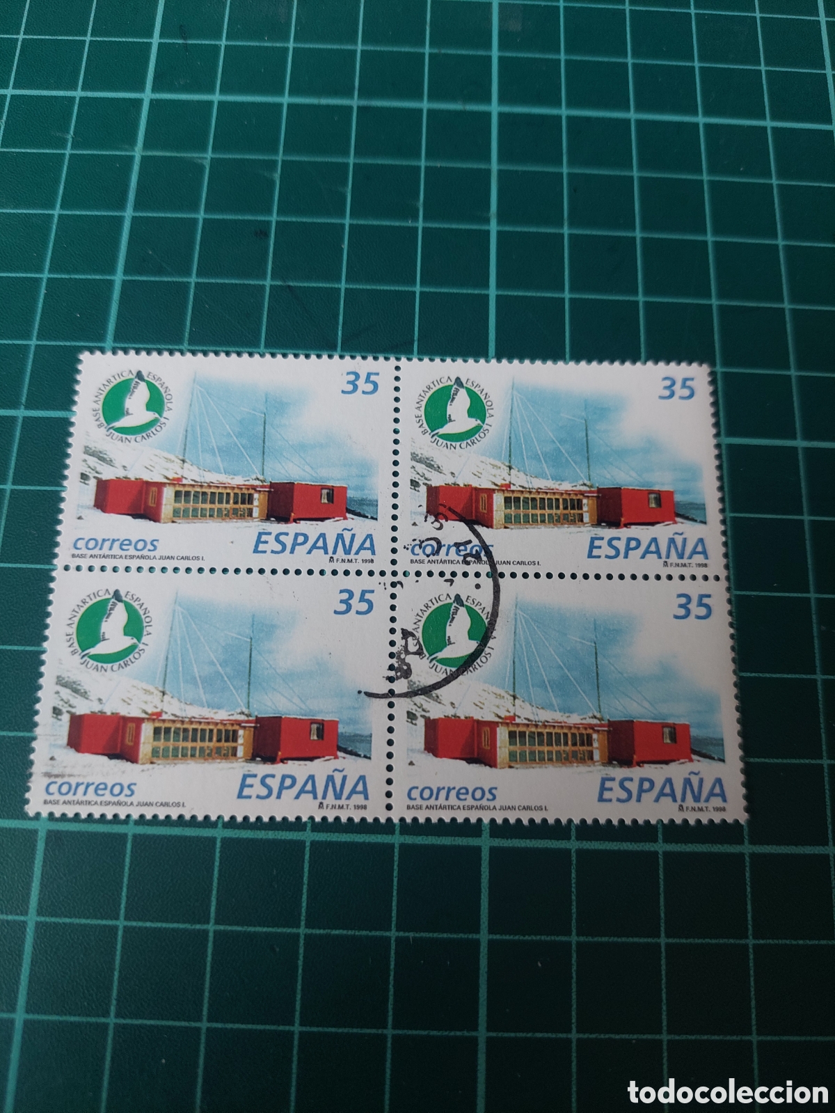 Sellos: ANT&Aacute;RTIDA ARQUITECTURA JUAN CARLOS I BASE ESPA&Ntilde;OLA EDIFIL 3592 BLOQUE CUATRO USADOS LUJO
