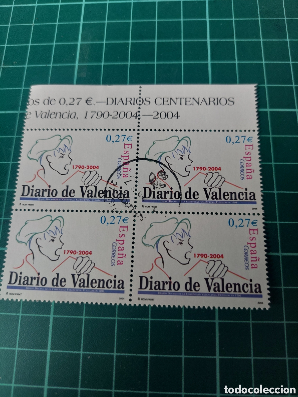 Sellos: 4094 BLOQUE CUATRO USADOS LUJO DIARIO VALENCIA CENTENARIO 2004 RARO BLOQUE CUATRO USADA