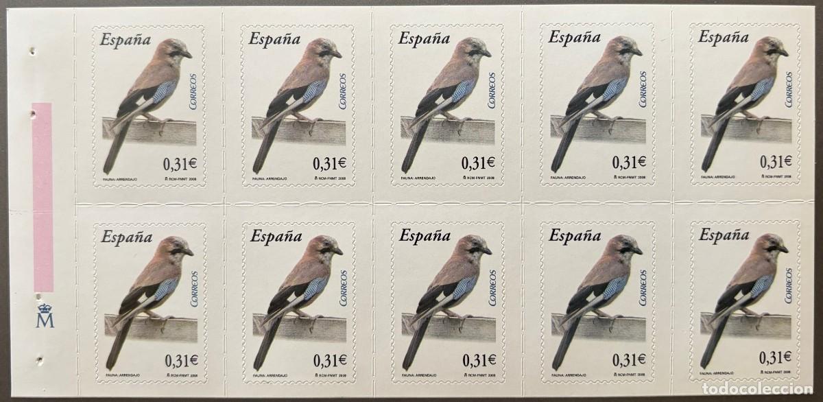 Sellos: ESPA&Ntilde;A, SPAIN, A&Ntilde;O 2008, EDIFIL 4380H, ARRENDAJO, BLQ. DE 10 SELLOS DE CARNET, BAND, CATALOGO 10,000