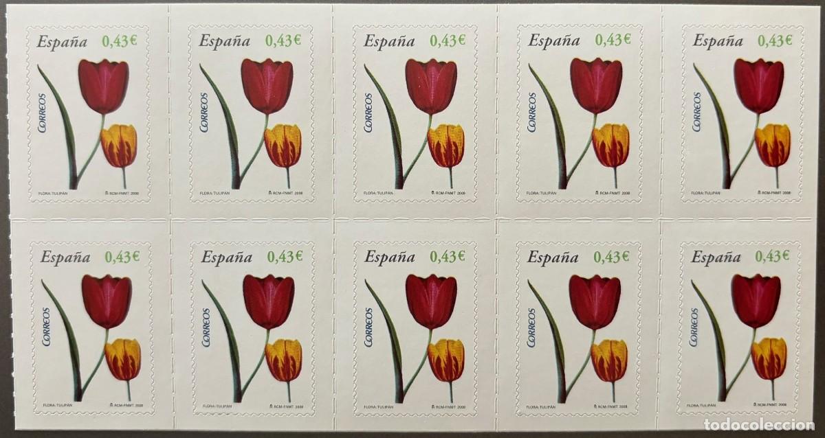 Sellos: ESPA&Ntilde;A, SPAIN, A&Ntilde;O 2008, EDIFIL 4381H, TULIPAN, BLQ. DE 10 SELLOS DE CARNET, CATALOGO 12,50