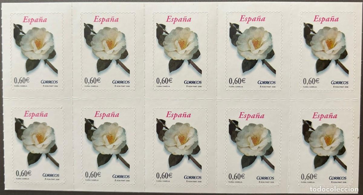 Sellos: ESPA&Ntilde;A, SPAIN, A&Ntilde;O 2008, EDIFIL 4382H, CAMELIA, BLQ. DE 10 SELLOS DE CARNET, CATALOGO 18,00