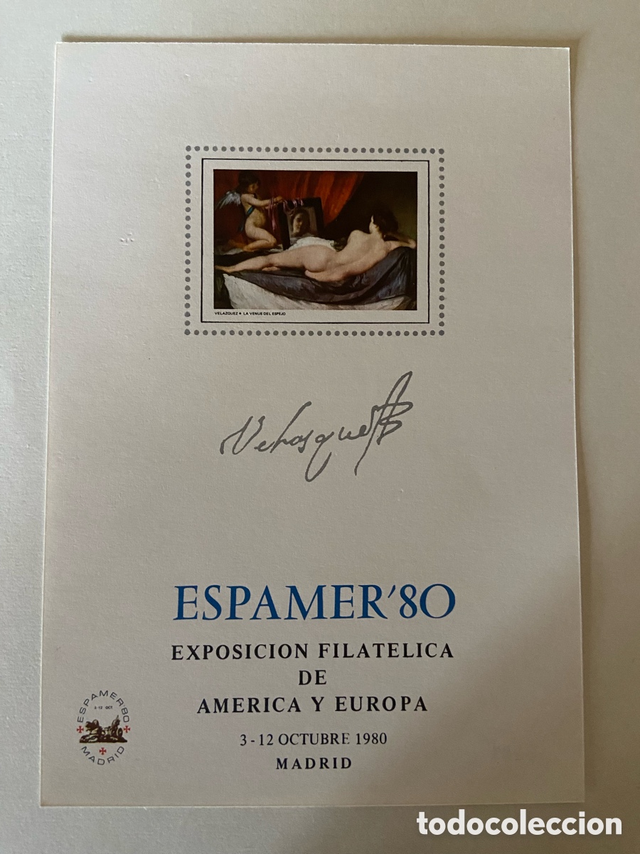 Sellos: 1980. Espamer'80. Madrid. Hoja Recuerdo. Pintura Velazquez